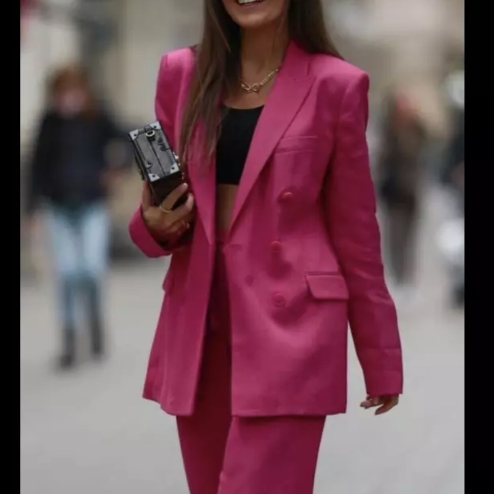 Zara Pink Fuchisa Double Breasted Blazer Small NWT